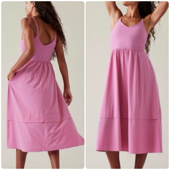 Athleta Dresses & Skirts - Athleta Elation V-Neck Hybrid Athletic Midi Dress in Pink Womens M 601546
